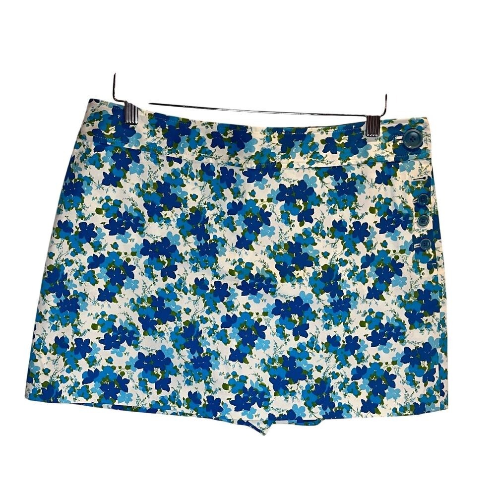 NWT: Ann Taylor Petite Floral Skort Blue White Green Size 12P (G309)